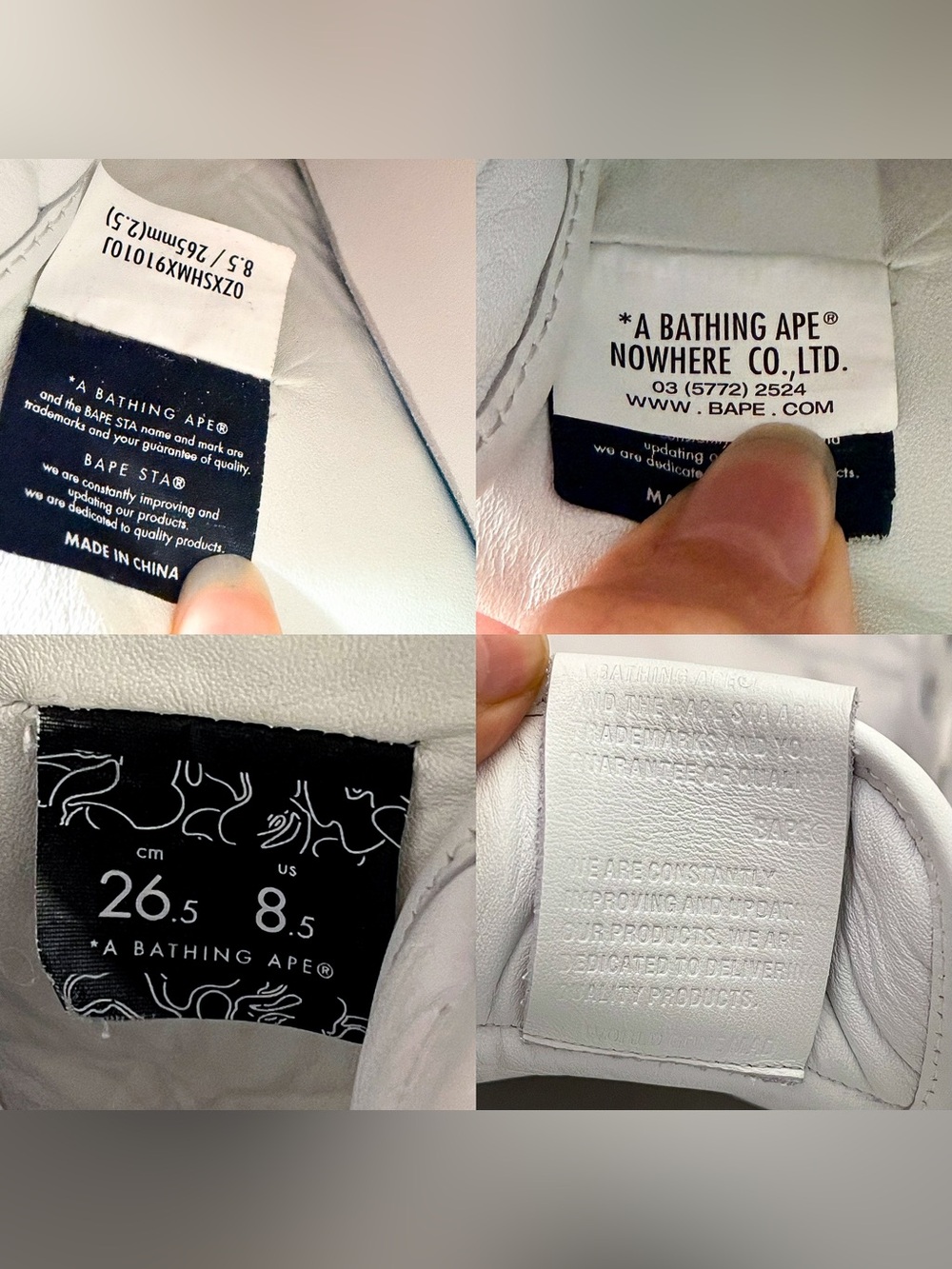A Bathing Ape Sk8 Sta #3 M1 Triple White Sneakers 26.5cm Good - Picture 8 of 10
